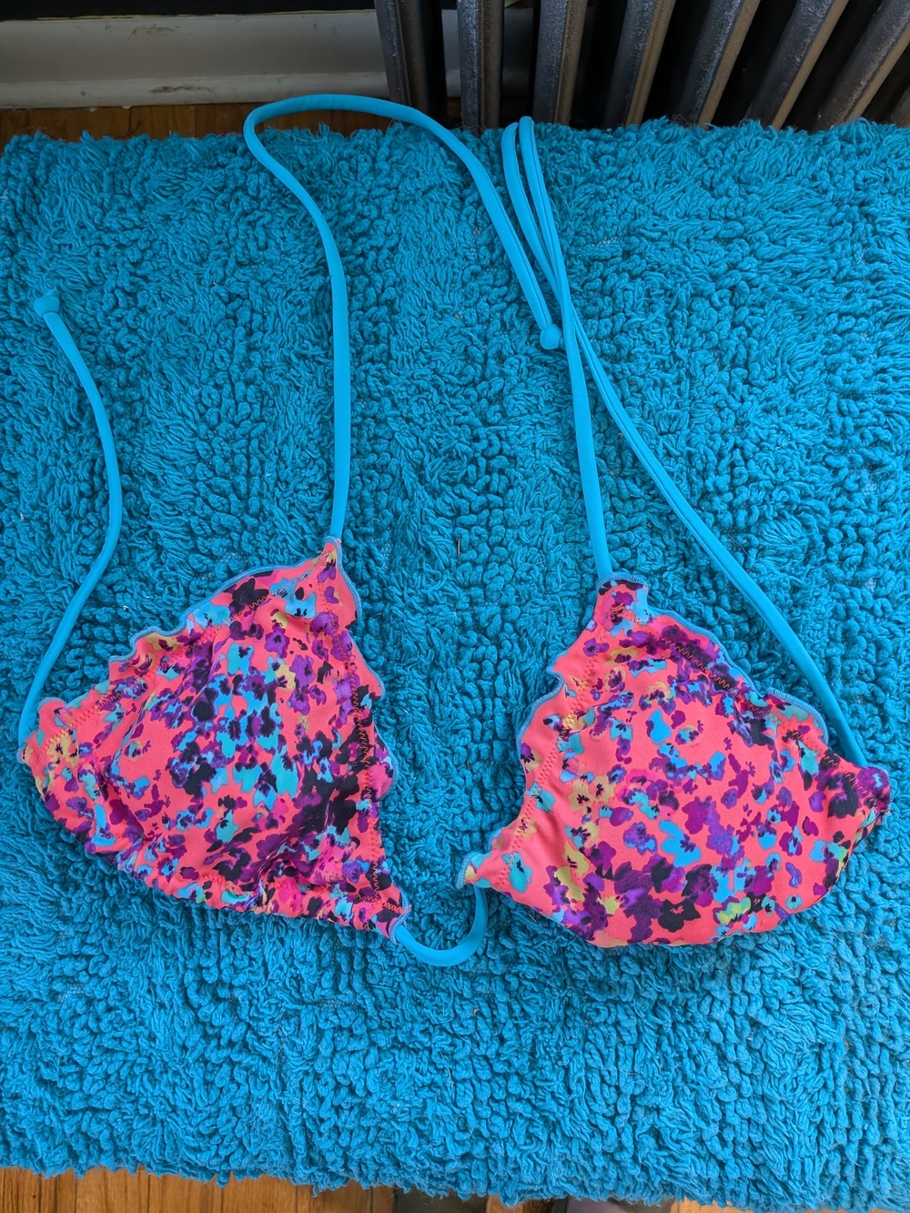 Victoria's Secret Coral Floral & Turquoise Triangle Bikini Top